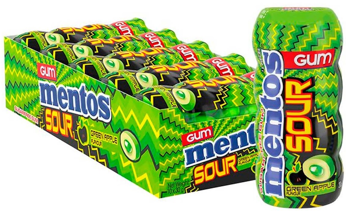 Жев. рез. "Mentos sour" зеленое яблоко 30гр (10)*4 оптом