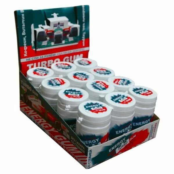 Жев. резинка Турбо Gum Energy (кофеин, зеленый чай, таурин) 50гр (12)