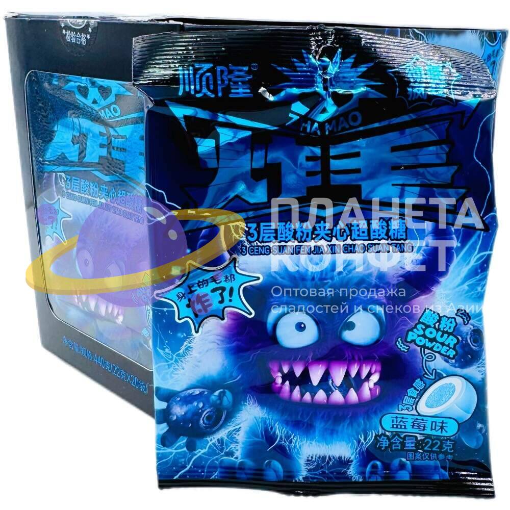 Конфета карамель SHUNLONG SOUR CANDY с кислым вкусом черники 22гр бокс (20) оптом