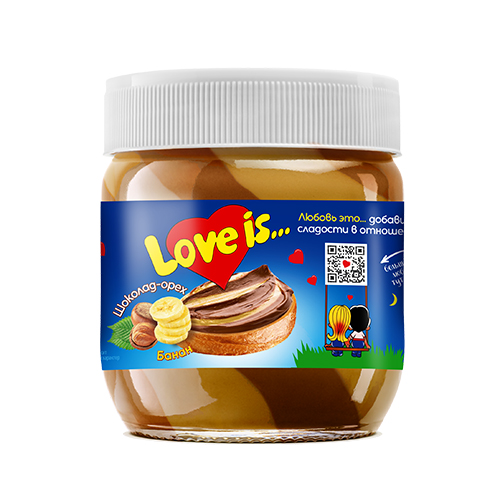 Паста двухслойная "Love is" банановая и ореховая с какао  350г (1x10)