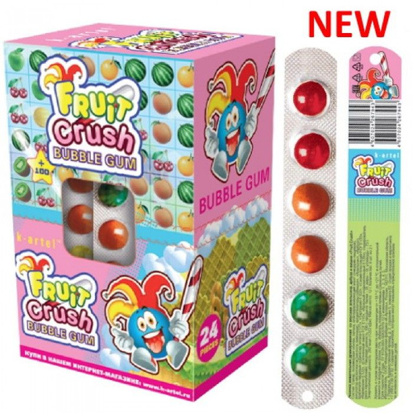 Жев. резинка Fruit Crush в блистере со вкусом вишни, апельсина и арбуза 12гр (24)