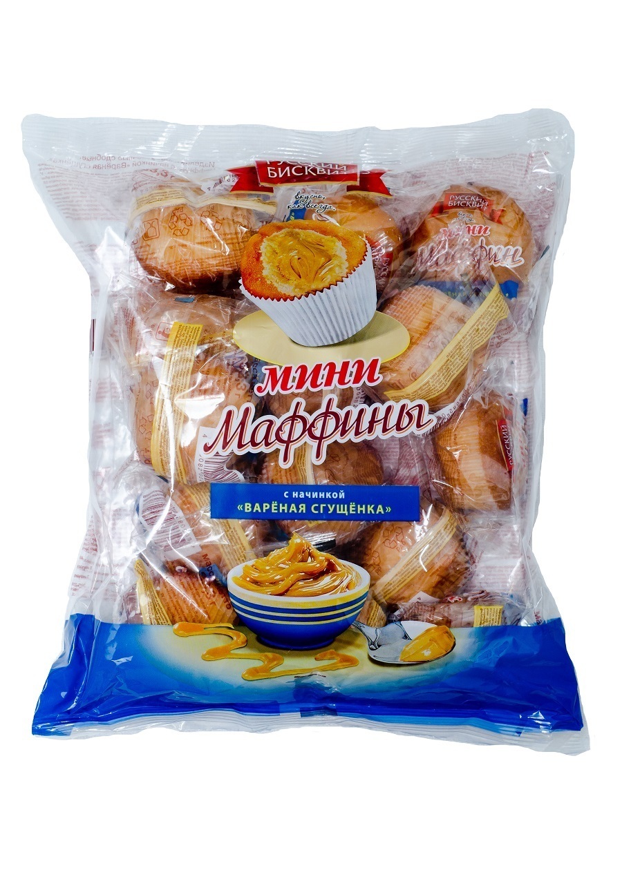 Русский бисквит - Мини-маффины с начинкой Вареная сгущенка 465г (1х8) оптом