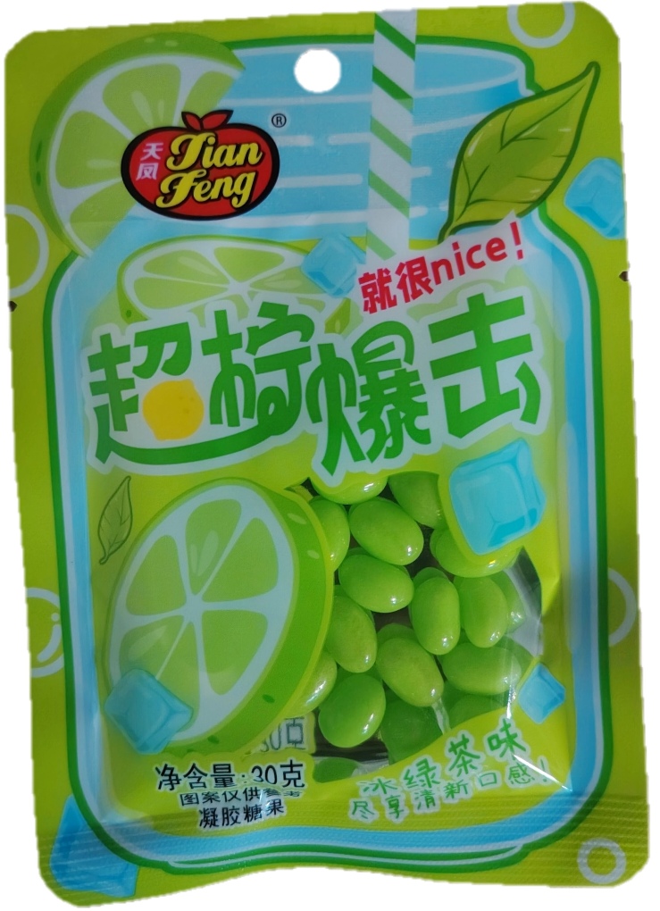 Жевательные бобы "Jian feng" лайм, коробка (1 коробка - 12 блоков, 1 блок - 20 шт)