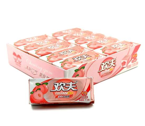 Жевательная резинка HUAN FU со вкусом персика, бокс 430 г (21,5г*20 упак)